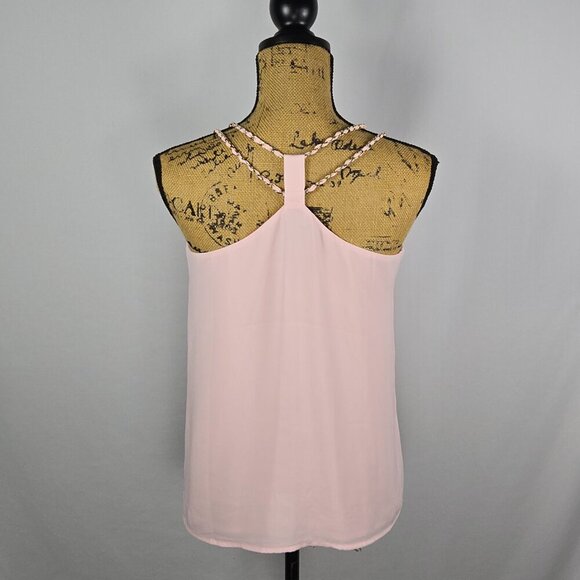 rue21 Light Pink Tank Top Women’s S V-Neck Braided Strap Flowy Sheer Summer Boho - Picture 3 of 13